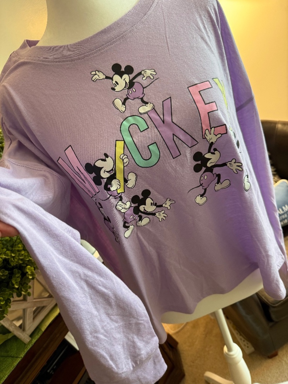 Mickey Mouse Lilac Cropped Long Sleeve Women's Size L - NWT